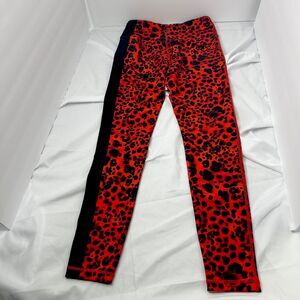 Betsey Johnson Leopard Cheetah Print Tight Leggings Black Red Striped Size S